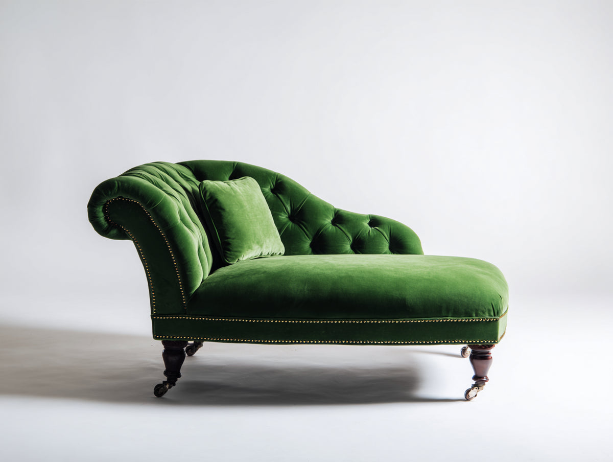 Chaise longue - Velluto-Legno - 180x86x93 cm - Verde scuro-Marrone scuro-Oro - Stile classico