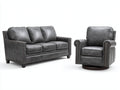 Set divani - Similpelle - 218 x 96 x 98 cm - Grigio antracite-Marrone scuro - Classico con poltrona girevole