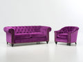 Set divani - Velluto - 195 x 95 x 80 cm - Viola-Oro-Nero - Chesterfield contemporaneo