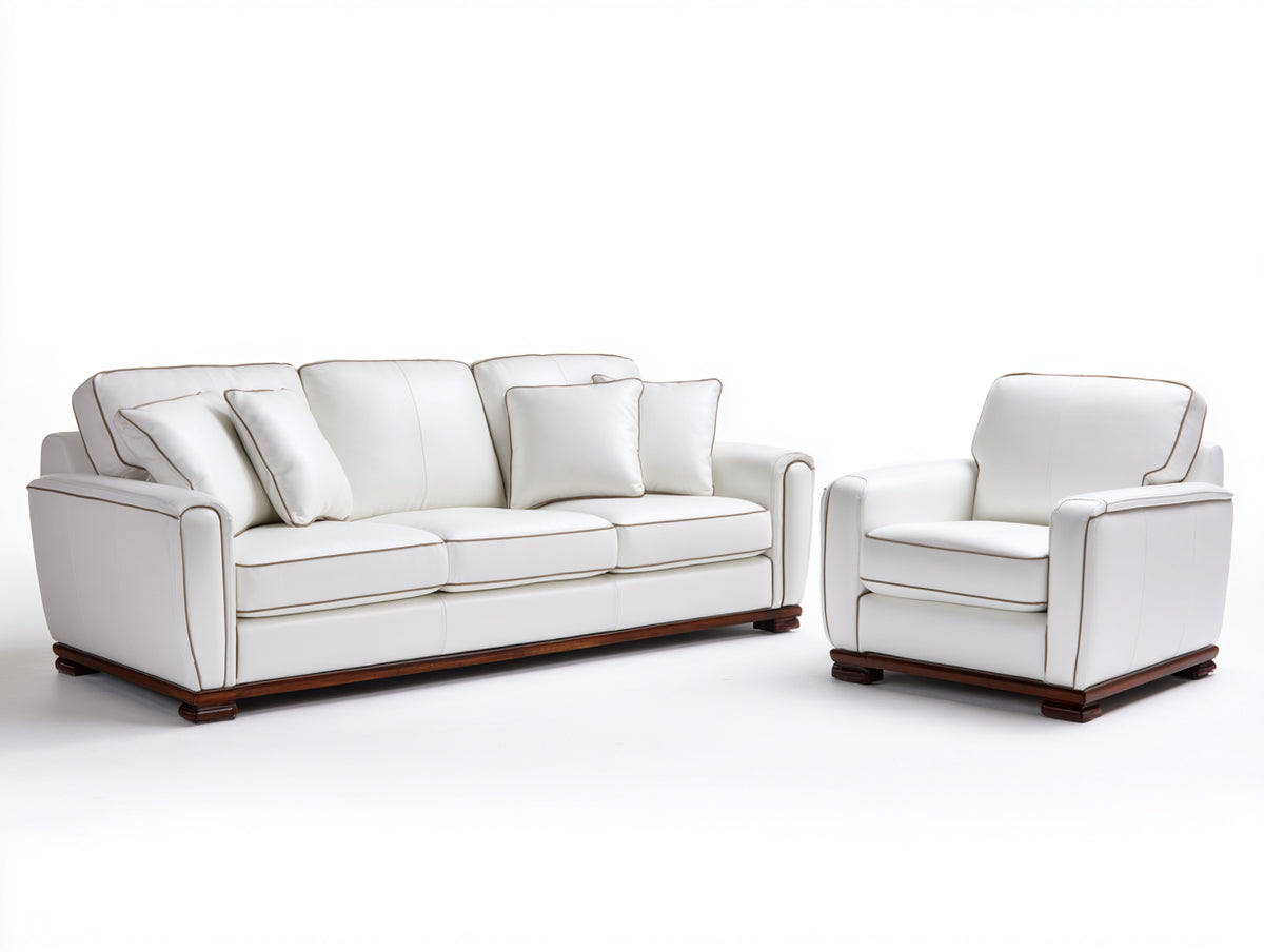 Set divani - Similpelle - 222 x 95 x 94 cm - Bianco-Marrone scuro - Contemporaneo elegante