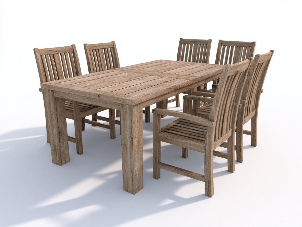 Set da pranzo da esterno - Legno - 200x100x75 cm - Marrone naturale - Rustico
