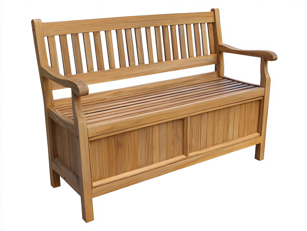 Panche da giardino-Legno massello-125x62x92 cm-Marrone naturale-Classico con vano contenitore