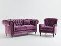Set divani - Velluto - 178 x 94 x 78 cm - Viola-Oro-Nero - Chesterfield classico