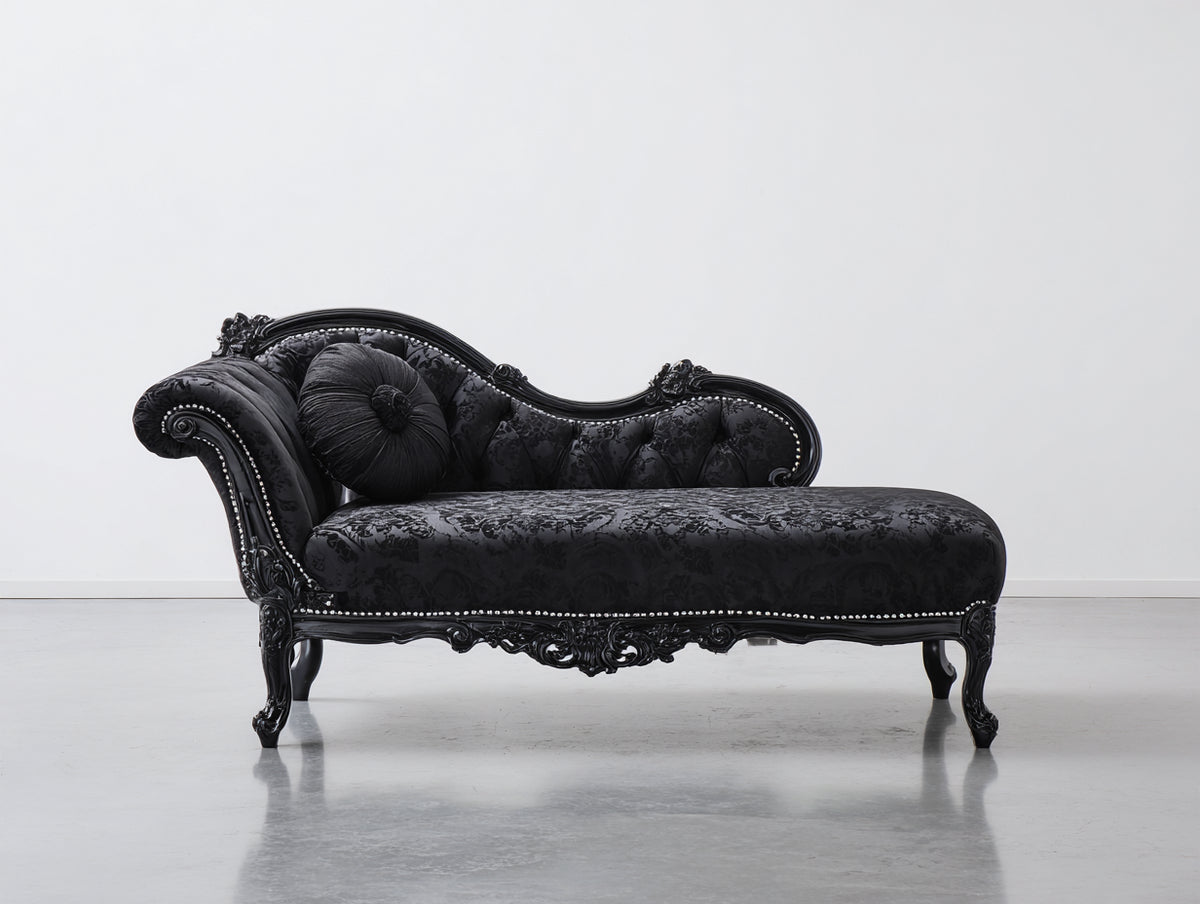 Chaise longue - Legno-Tessuto - 182x82x96 cm - Nero - Stile gotico barocco
