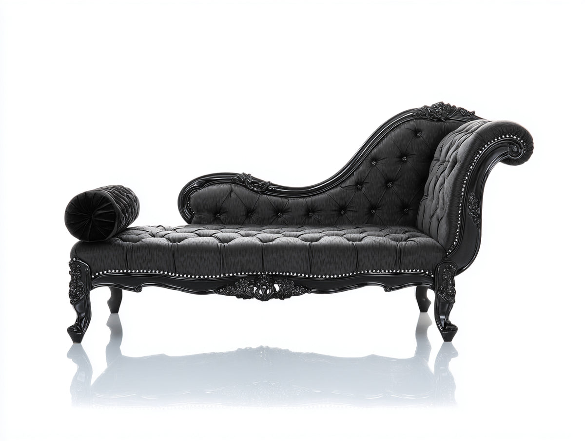Chaise longue - Tessuto-Legno - 187x77x104 cm - Nero - Stile barocco
