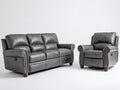 Set divani - Similpelle - 226 x 99 x 103 cm - Grigio antracite-Marrone - Classico reclinabile con poltrona girevole