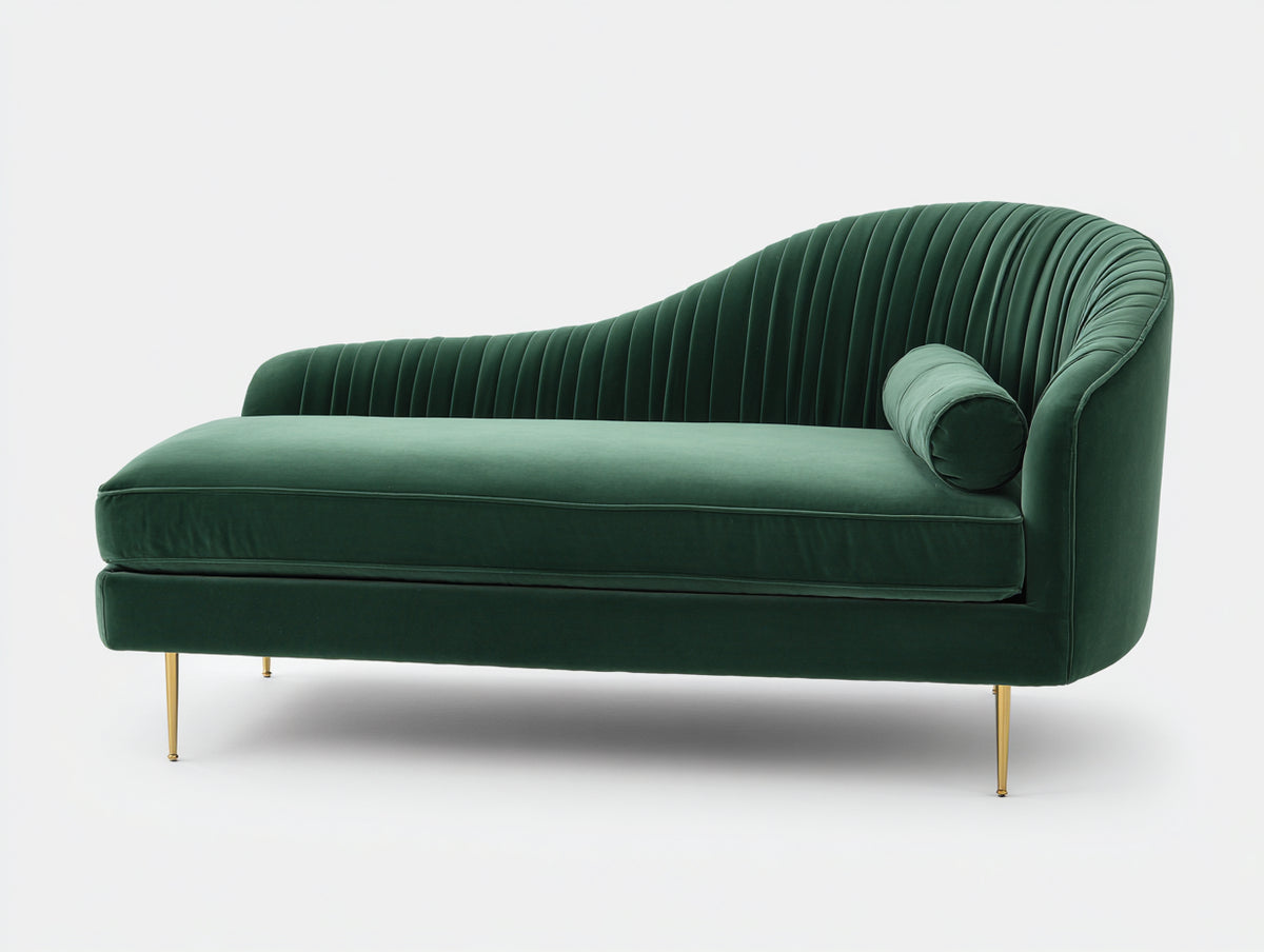 Chaise longue - Velluto-Metallo - 188x83x89 cm - Verde petrolio-Oro - Stile contemporaneo