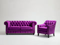 Set divani - Velluto - 191 x 94 x 79 cm - Viola acceso-Oro-Nero - Chesterfield elegante