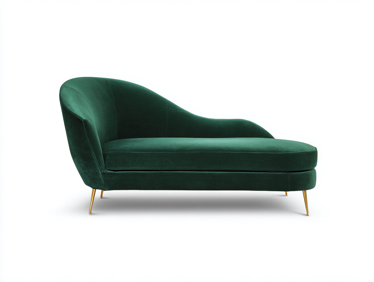 Chaise longue - Velluto-Metallo - 184x81x86 cm - Verde smeraldo-Oro - Stile moderno