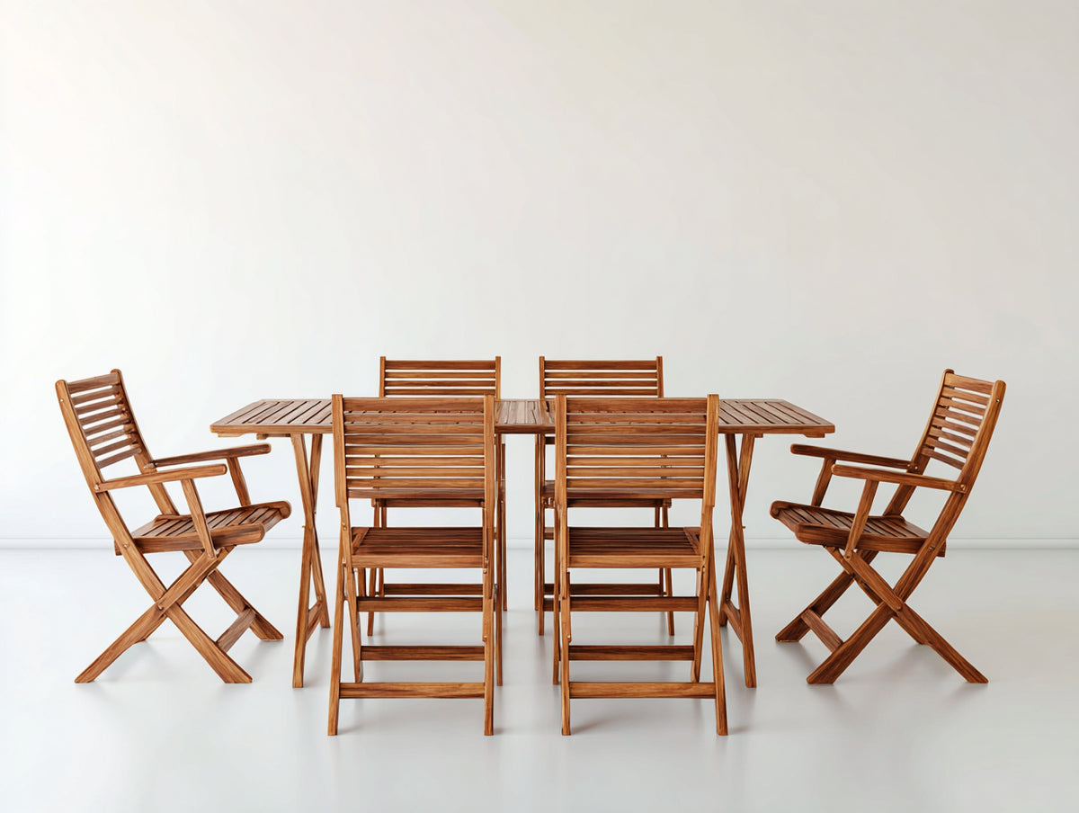 Set da pranzo da esterno - Legno - 180 x 80 x 74 cm - Marrone miele - Pieghevole