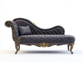 Chaise longue - Velluto-Legno - 190x82x98 cm - Grigio antracite-Marrone scuro-Oro - Stile barocco