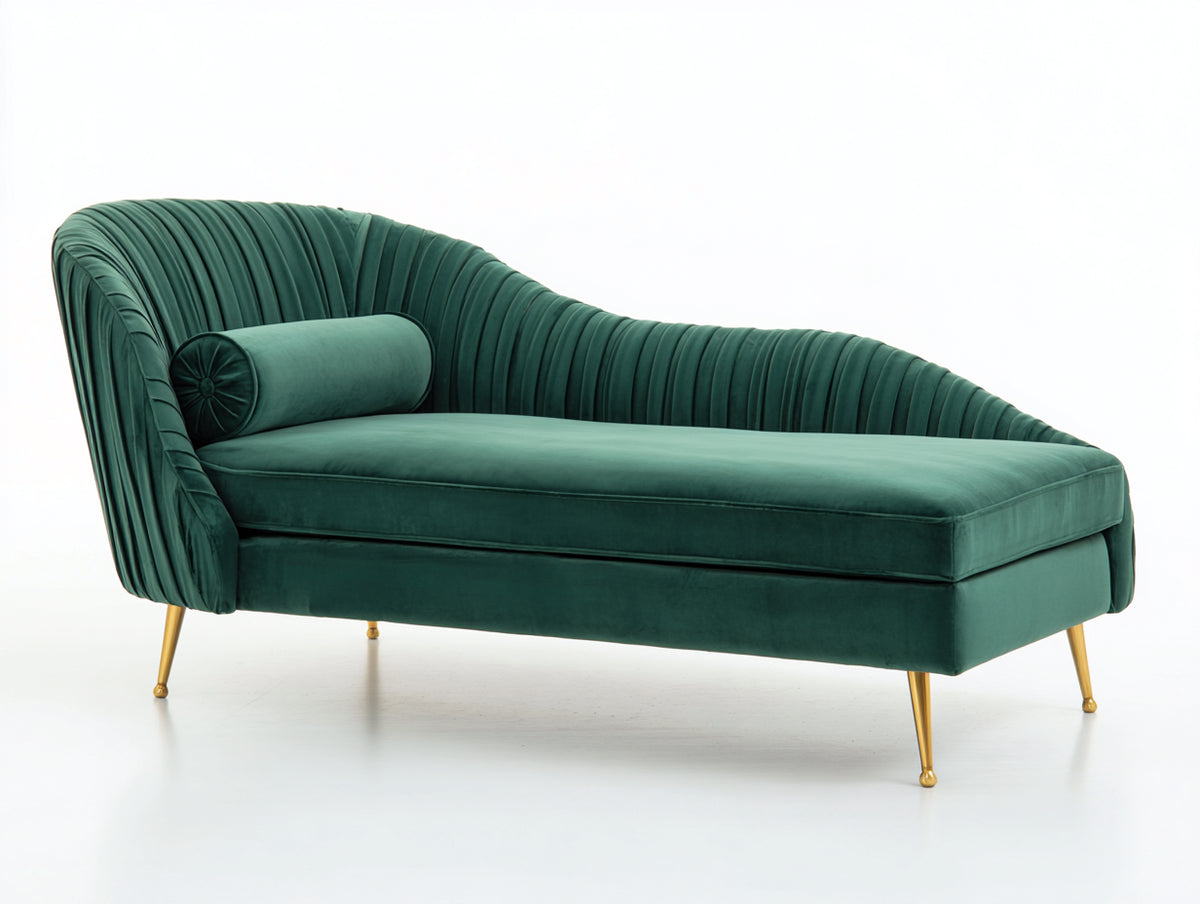Chaise longue - Velluto-Metallo - 192x85x90 cm - Verde giada-Oro - Stile moderno