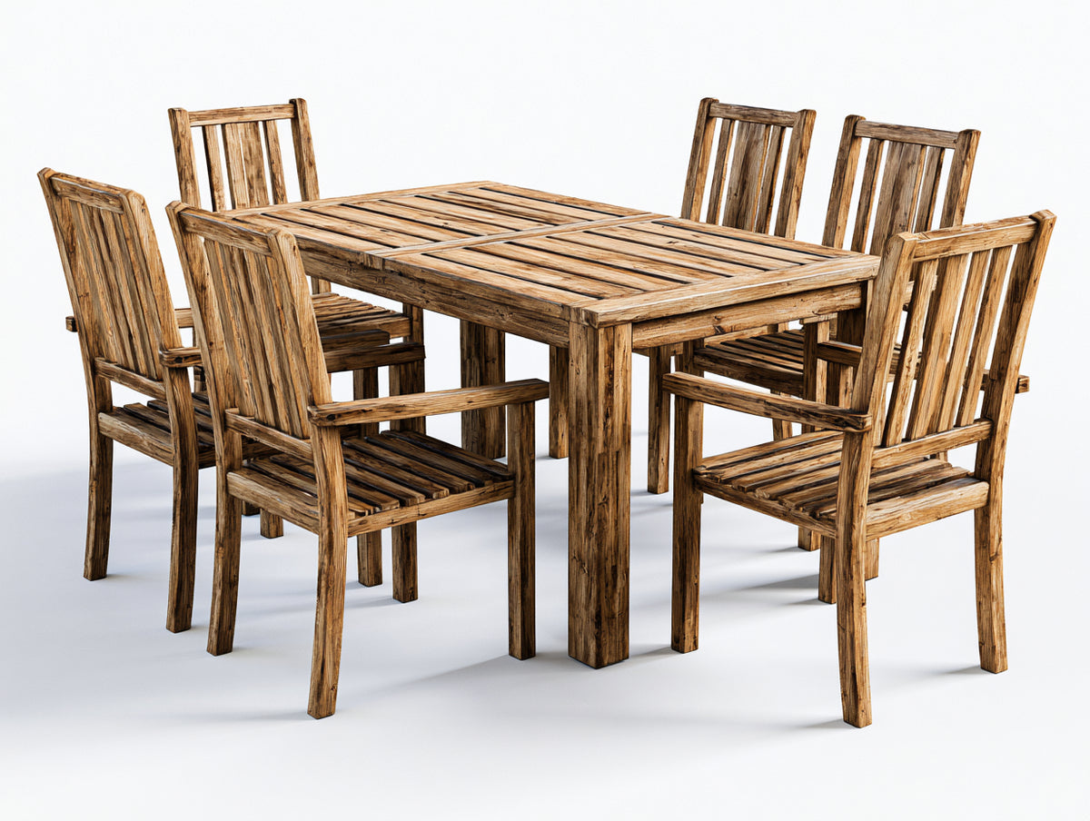 Set da pranzo da esterno - Legno - 180 x 90 x 76 cm - Marrone rustico - Rustico