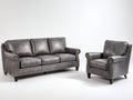 Set divani - Similpelle - 224 x 97 x 96 cm - Grigio antracite-Marrone scuro - Classico con borchie