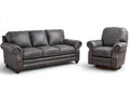 Set divani - Similpelle - 221 x 96 x 98 cm - Grigio antracite-Marrone scuro - Classico con poltrona girevole