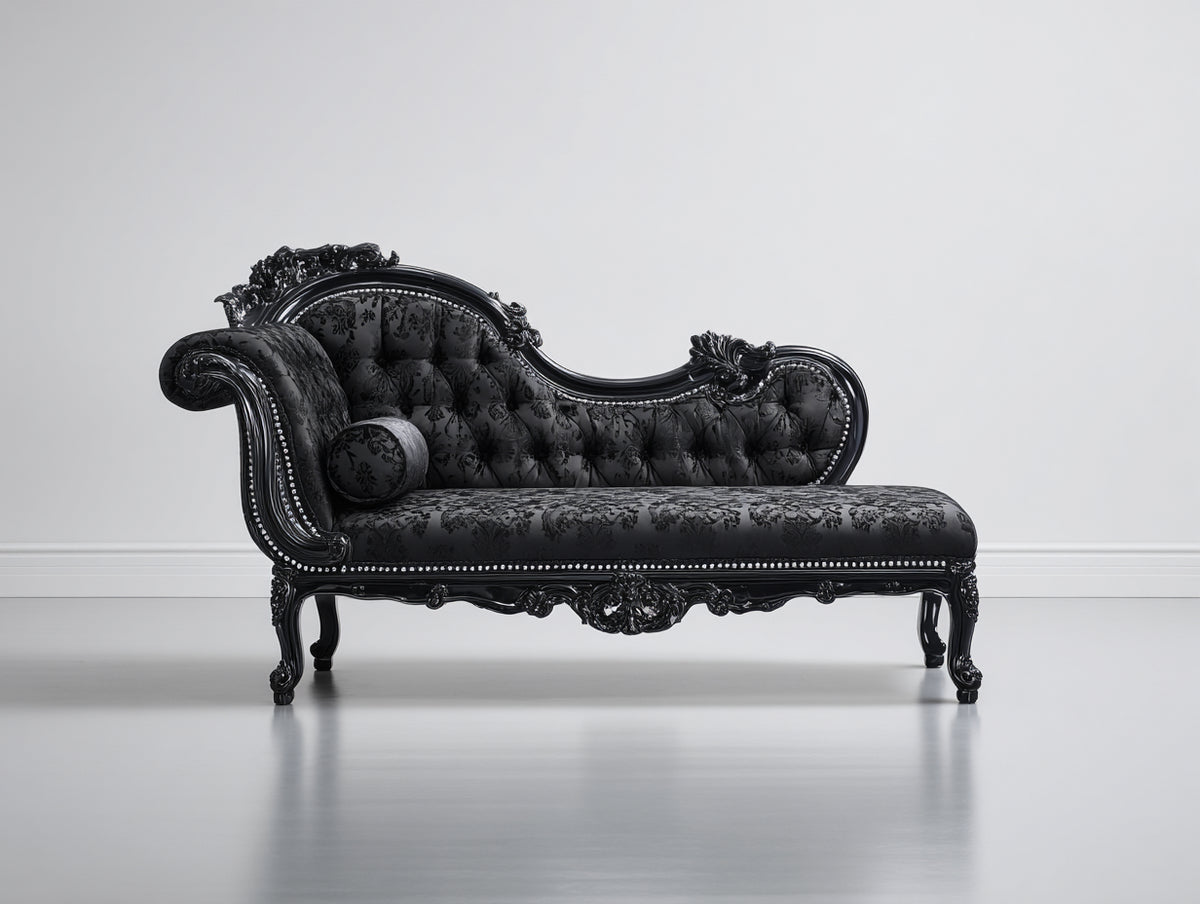 Chaise longue - Legno-Tessuto - 188x78x102 cm - Nero - Stile barocco