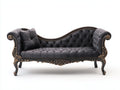 Chaise longue - Velluto-Legno - 182x79x92 cm - Grigio antracite-Marrone scuro-Oro - Stile rococò