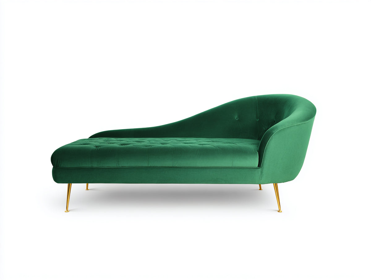 Chaise longue - Velluto-Metallo - 187x81x83 cm - Verde smeraldo-Oro - Stile contemporaneo
