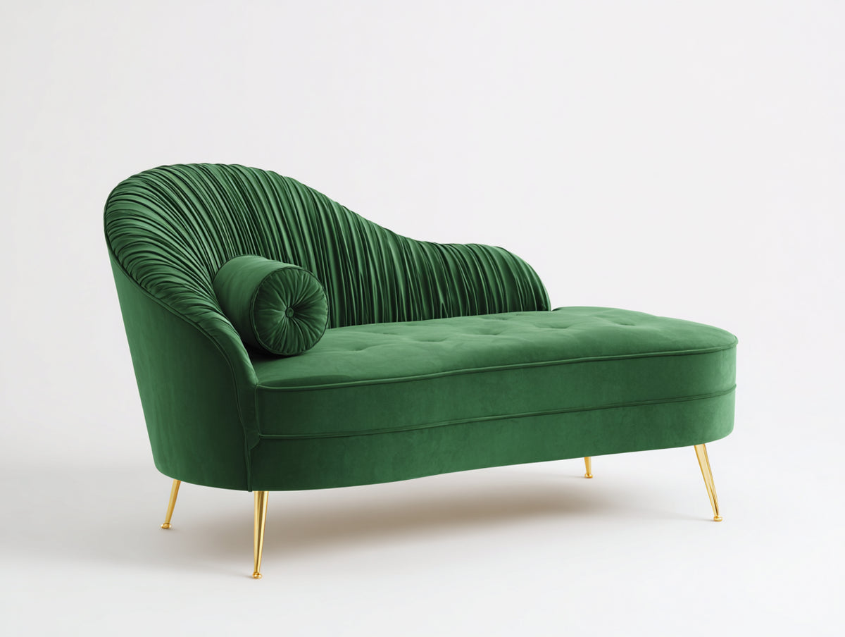 Chaise longue - Velluto-Metallo - 189x83x88 cm - Verde smeraldo-Oro - Stile contemporaneo