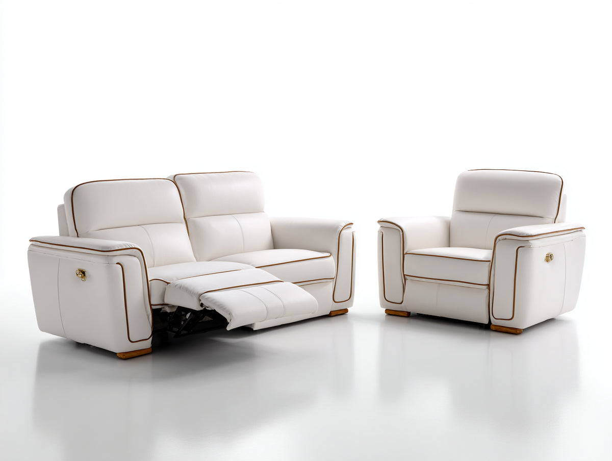 Set divani - Similpelle - 188 x 98 x 102 cm - Bianco-Marrone - Contemporaneo reclinabile